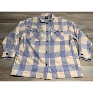 HFX Womens Soft Flannel‎ Shacket Light Blue Buffalo Plaid Pockets Snap Buttons M